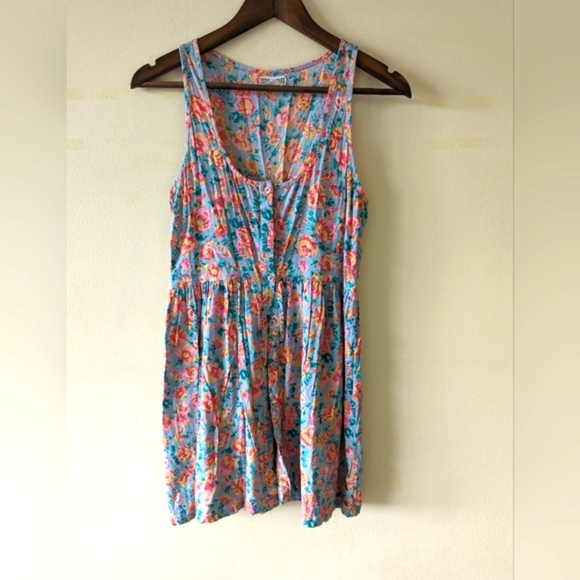 Billabong vintage Y2K Floral mini tank dress pink blue grunge boho high waist M - Picture 1 of 9